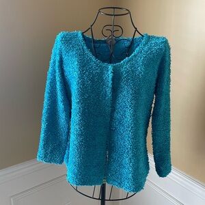 F.L. Malik Plush Turquoise Knit Cardigan - Small